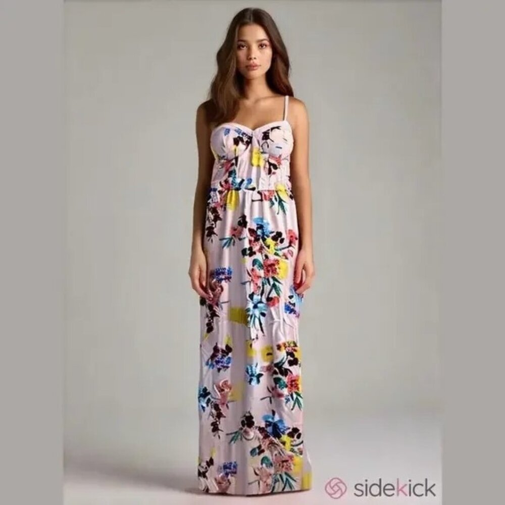 NWT Band Of The Free Size XS Floral Mauve Strappy Sweetheart Maxi Dress Bustier